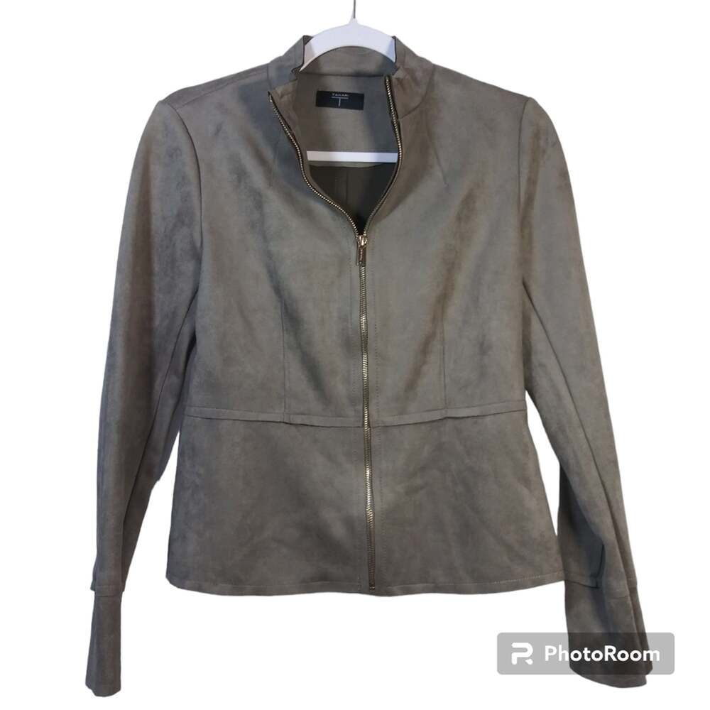 Tahari Gray Faux Leather Moto Jacket Size XS